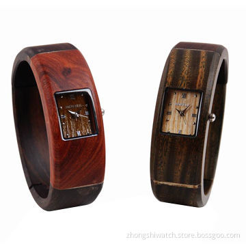 Fashionable Bangle Wristwatches with Natural Red and Green Sandalwood Case and Band, Japan Movement
